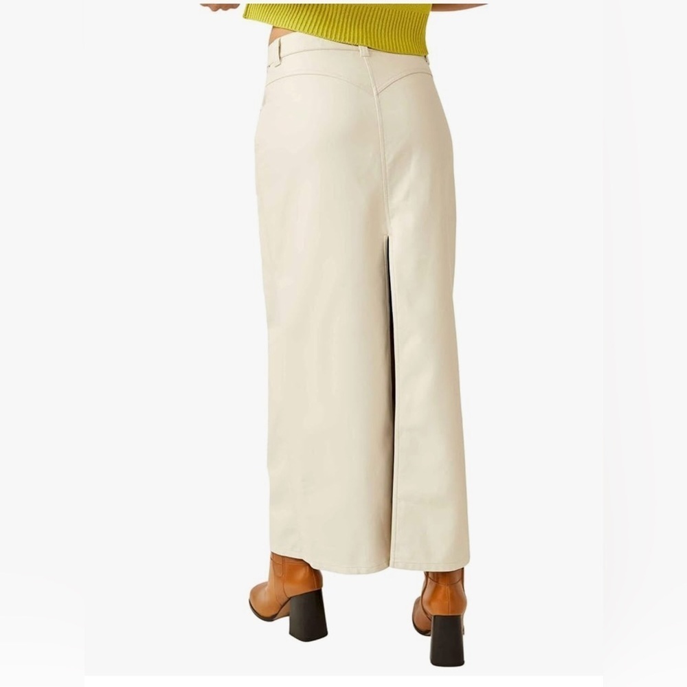 Free People City Slicker Faux Leather Vegan Maxi Skirt Size 0 Cream Ivory Boho - Picture 2 of 10